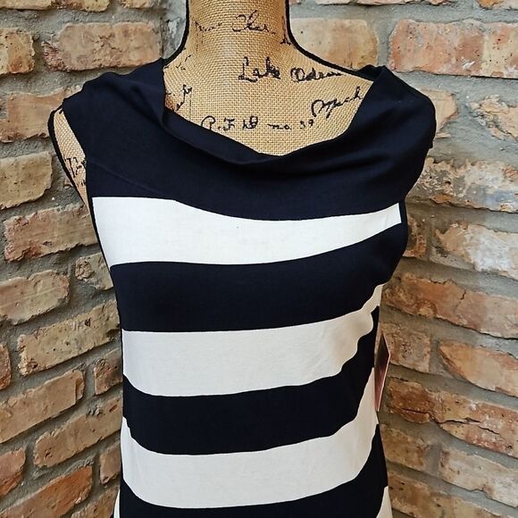 NWT Esprit black & white stripe gatheted side top size Medium - Picture 2 of 13